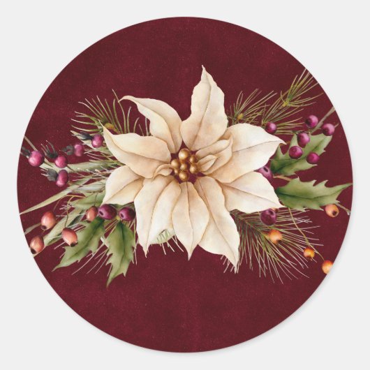 Poinsettia & Berries Hochzeit Runder Aufkleber (Vorderseite)