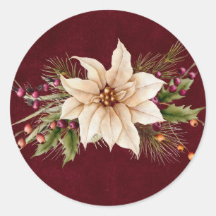 Poinsettia & Berries Hochzeit Runder Aufkleber