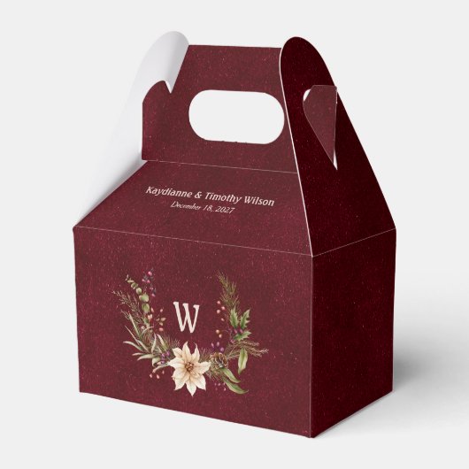 Poinsettia & Berries Wedding Dark Red Geschenkschachtel (Vorderseite)