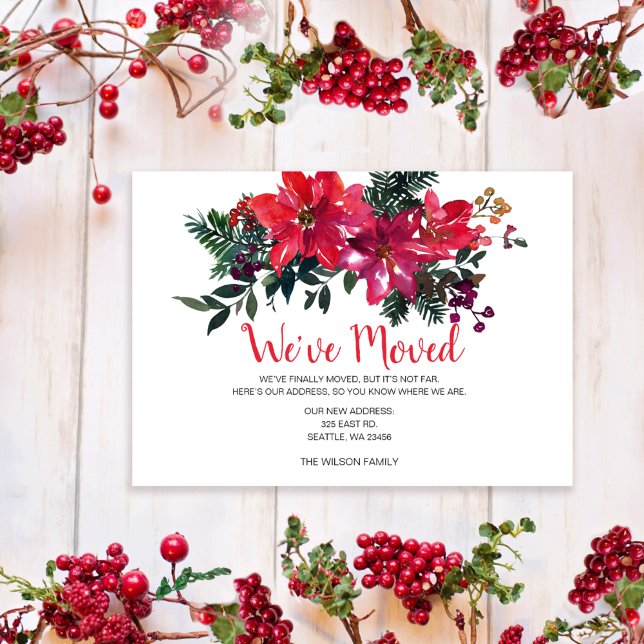 Poinsettia Berries Weve Moving Holiday Cards (Von Creator hochgeladen)