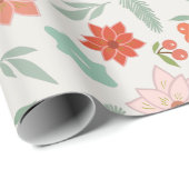 Poinsettia Berry Cream White Christmas Geschenkpapier (Rolleneckpunkt)