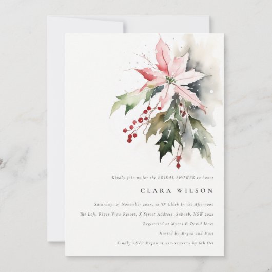 Poinsettia Berry Foliage Brautparty Einladung (Vorderseite)