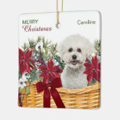 Poinsettia Bichon Frise Weihnachtskorb Keramikornament (Links)