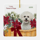 Poinsettia Bichon Frise Weihnachtskorb Keramikornament (Rückseite)