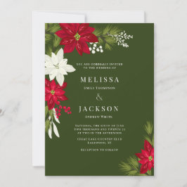 Poinsettia Blume and Pine Wedding Green Einladung
