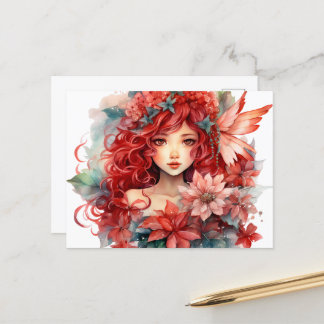 Poinsettia Blume Fairy Girl Postkarte