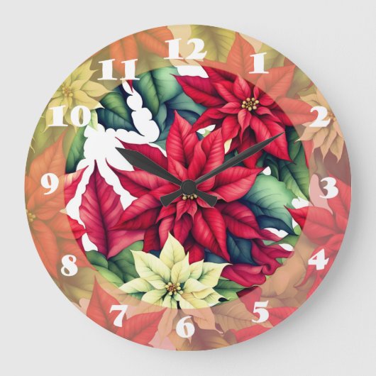 Poinsettia Blume Große Wanduhr (Vorderseite)
