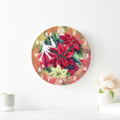 Poinsettia Blume Große Wanduhr (Zuhause)