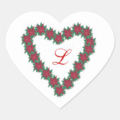 Poinsettia Blume Heart Shaped Monogram Stickers (Vorderseite)