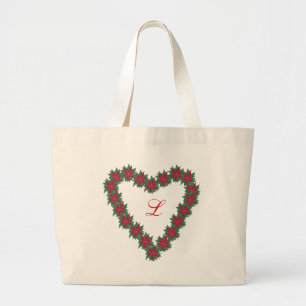 Poinsettia Blume Herzförmige Monogramm-Beutel Jumbo Stoffbeutel