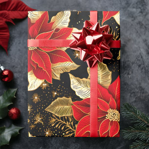 Poinsettia-Blume in Gold-Leaf Weihnachten Geschenkpapier