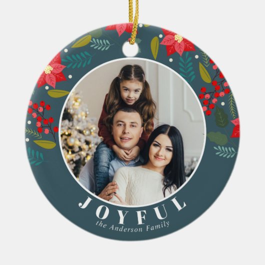 Poinsettia Blume Pattern Foto Feierlicher Urlaub Keramik Ornament (Vorne)