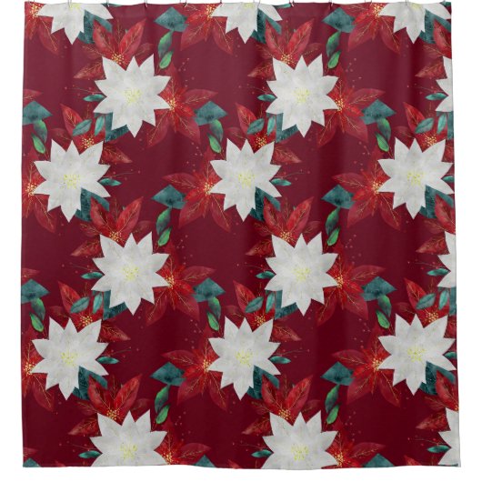 Poinsettia Blume Rot und Grün Duschvorhang (Vorderseite)
