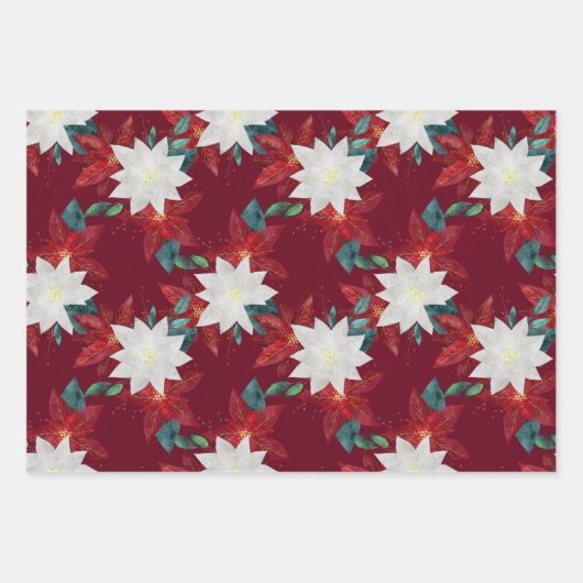 Poinsettia Blume Rot und Grün Geschenkpapier Set (Vorderseite 3)
