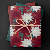 Poinsettia Blume Rot und Grün Geschenkpapier Set