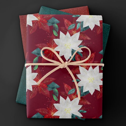 Poinsettia Blume Rot und Grün Geschenkpapier Set