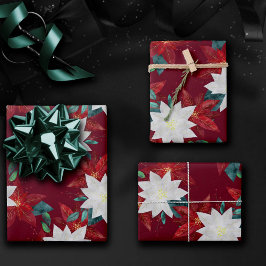 Poinsettia Blume Rot und Grün Geschenkpapier Set