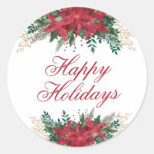 Poinsettia Blume Rot und Grün Runder Aufkleber (Vorderseite)