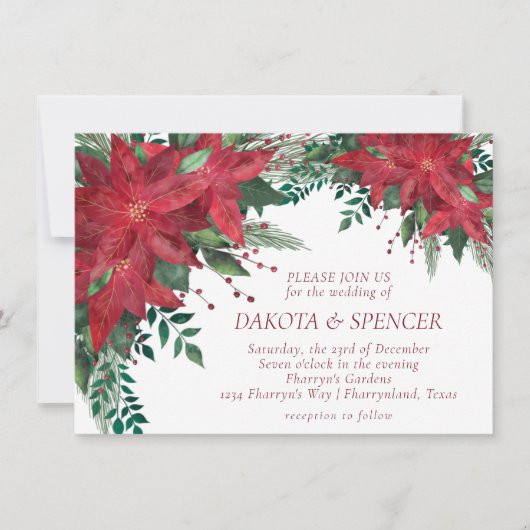 Poinsettia Blume Rot und Grün Weihnachten Hochzeit Einladung (Vorderseite)