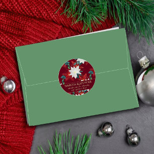 Poinsettia Blume Rot und Grün Weihnachten Hochzeit Runder Aufkleber