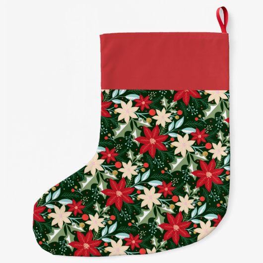 Poinsettia Blume und Blätter Urlaub Großer Weihnachtsstrumpf (Rückseite)