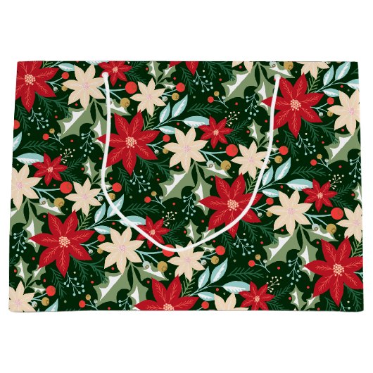 Poinsettia Blume und Blätter Weihnachten Große Geschenktüte (Vorderseite)