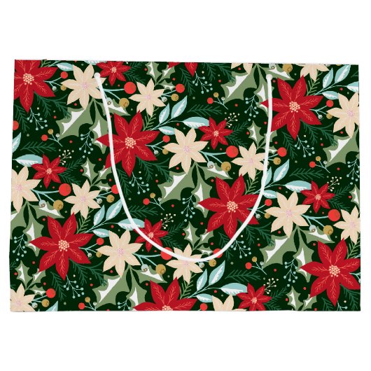 Poinsettia Blume und Blätter Weihnachten Große Geschenktüte (Rückseite)