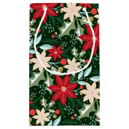 Poinsettia Blume und Blätter Weihnachten Kleine Geschenktüte (Rückseite)