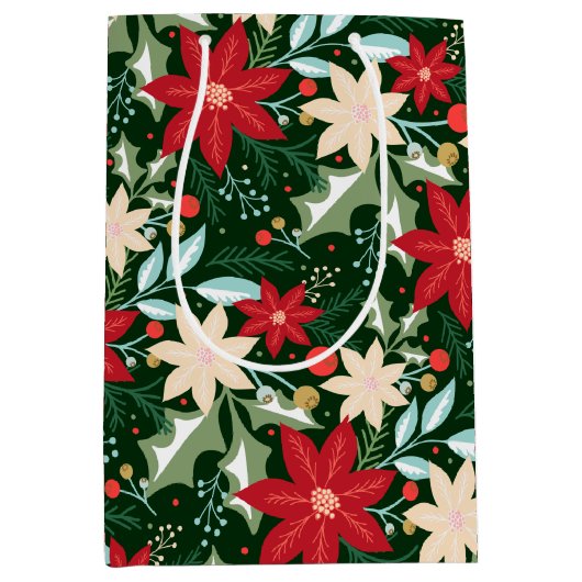 Poinsettia Blume und Blätter Weihnachten Mittlere Geschenktüte (Vorderseite)