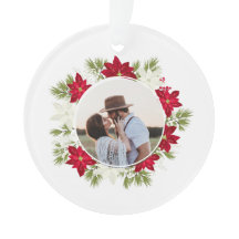 Poinsettia Blume und Kiefernholz Foto