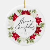 Poinsettia Blume und Pinienwälder Weihnachten Keramik Ornament (Hinten)