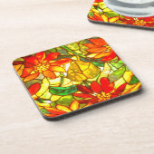 Poinsettia Blume Vintag Getränkeuntersetzer (Linke Seite)