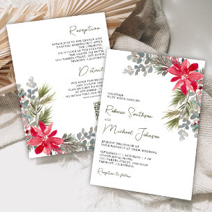 Poinsettia-Blumen-QR-Code-Weihnachts-Hochzeit Einladung
