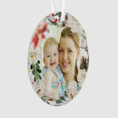 Poinsettia Blumenreath Erstes Weihnachtsfest Foto Ornament (Vorderseite)