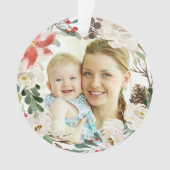 Poinsettia Blumenreath Erstes Weihnachtsfest Foto Ornament (Vorderseite)
