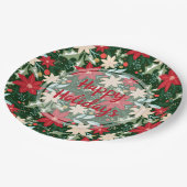 Poinsettia Blumenweihnachtsfest Grün Pappteller (Schrägansicht)