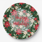 Poinsettia Blumenweihnachtsfest Grün Pappteller (Vorderseite)