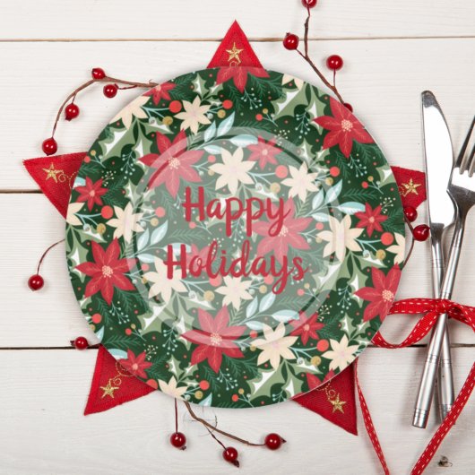 Poinsettia Blumenweihnachtsfest Grün Pappteller
