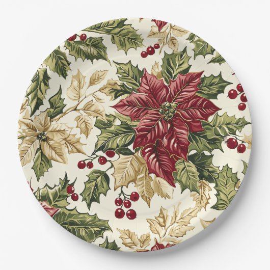 Poinsettia Blumenweihnachtsmuster (17) Pappteller (Vorderseite)