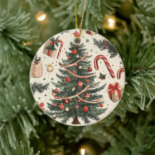Poinsettia Blumenweihnachtsmuster (4) Keramik Ornament