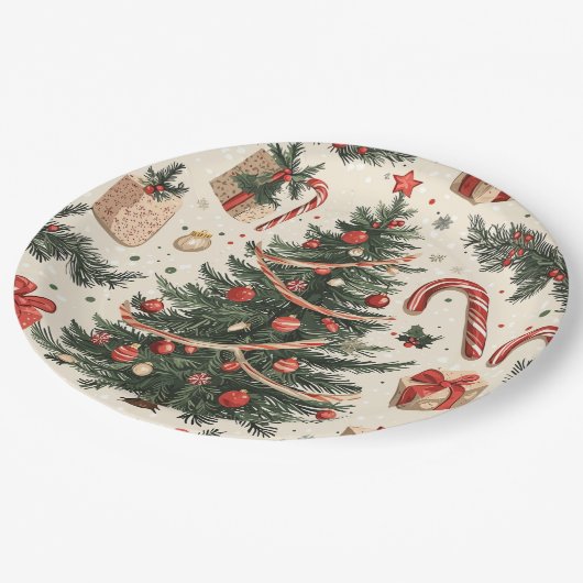 Poinsettia Blumenweihnachtsmuster (4) Pappteller (Schrägansicht)