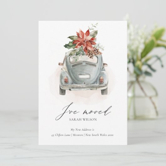 Poinsettia Blumenweihwagen I have Moving Card Dankeskarte (Stehend Vorderseite)