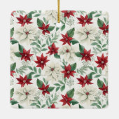 Poinsettia Border Square Holiday Keramikornament (Rückseite)