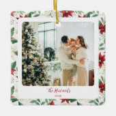 Poinsettia Border Square Holiday Keramikornament (Vorderseite)