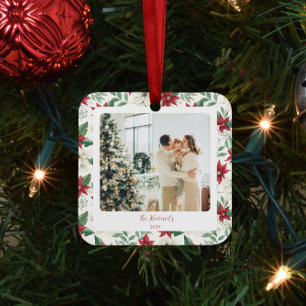 Poinsettia Border Square Holiday Keramikornament