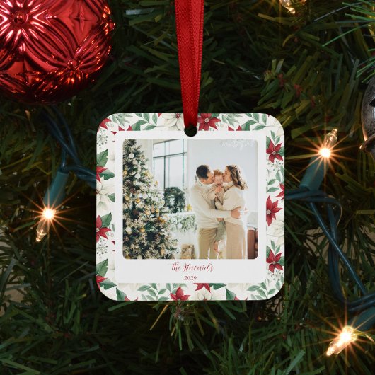 Poinsettia Border Square Holiday Keramikornament