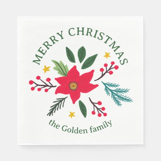 Poinsettia Botanicals Foliage Holiday CUSTOM Serviette (Vorderseite)