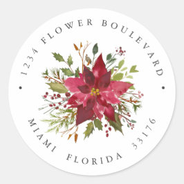 Poinsettia Bouquet Botanische Rücksendeadresse Runder Aufkleber