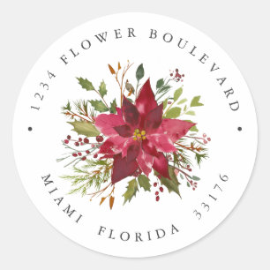 Poinsettia Bouquet Botanische Rücksendeadresse Runder Aufkleber