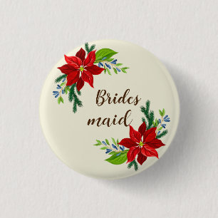 Poinsettia Bouquet Brides Maid Button